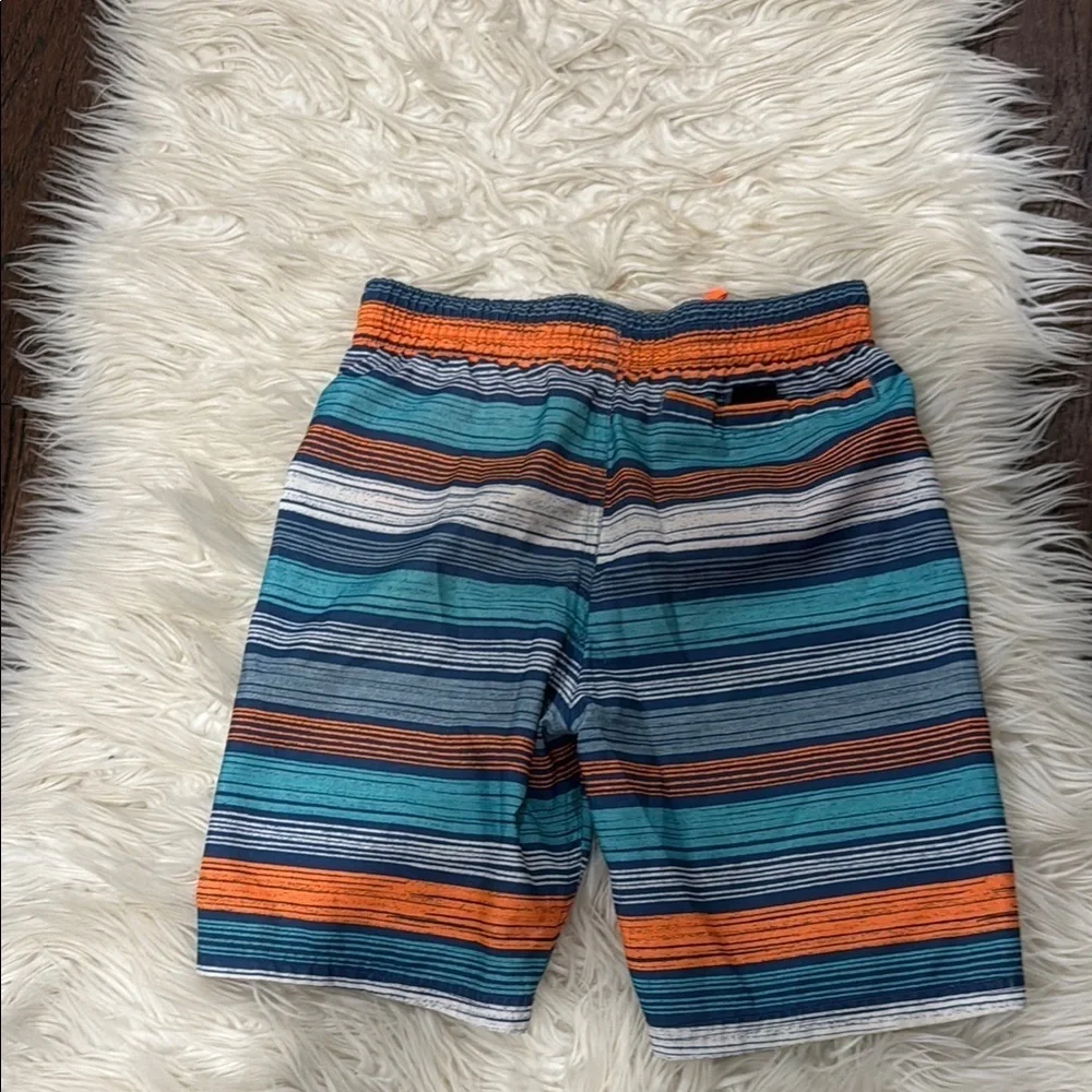 Nike Blue and Orange Striped Shorts with Elastic Waistband